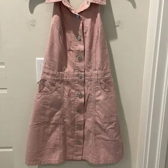 Signature 8 blush pink denim style dress with open back size Small - Picture 2 of 9